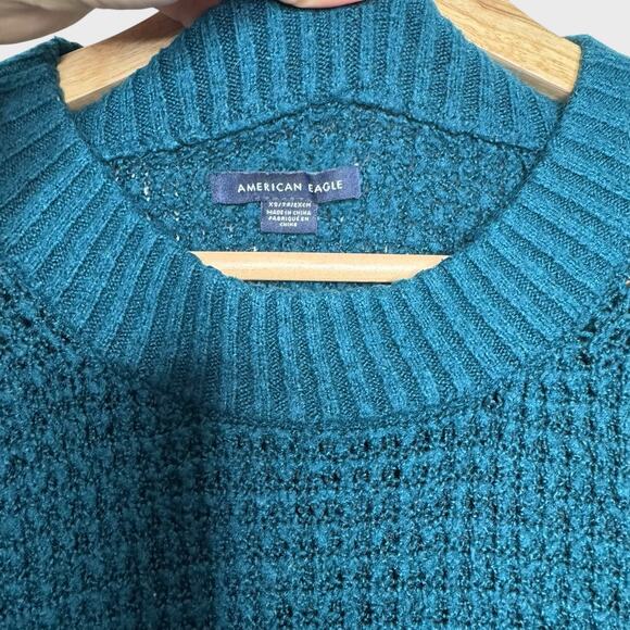 AE Cloudspun Turquoise Waffle Knit Sweater XS | Cozy Soft Grunge Aesthetic - Picture 3 of 6